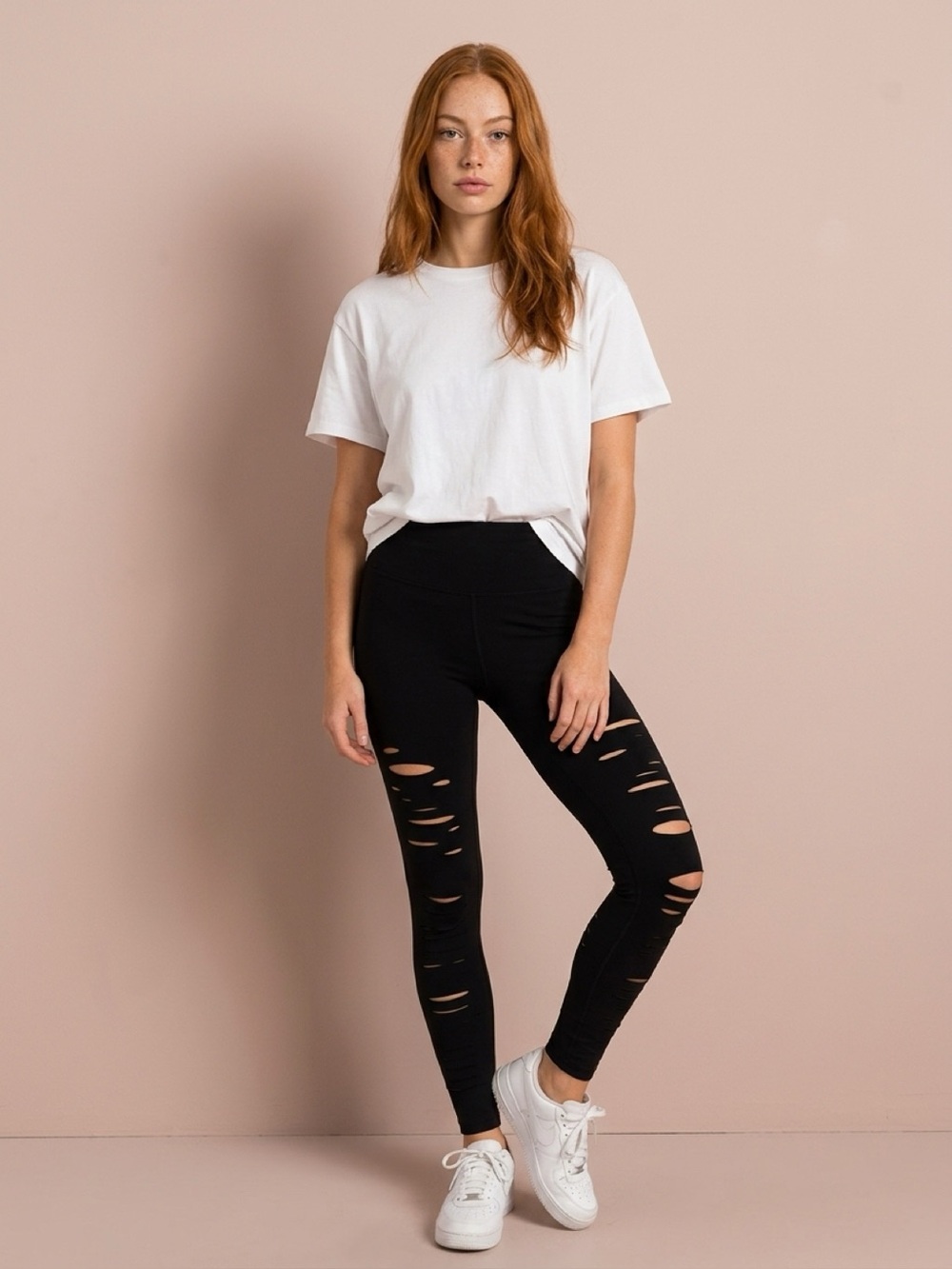 ALO Yoga Black Ripped High-Rise Leggings